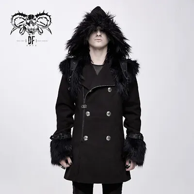 Devil Fashion Black Men Gothic Punk Winter Hooded Coat With Detachable Accessory • $196.99