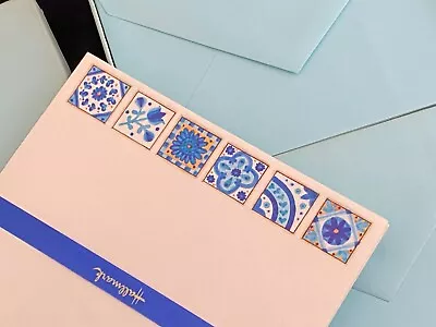 Vintage Hallmark Blue Floral Tile Design Stationery Box Set Letter Writing Paper • $14.99
