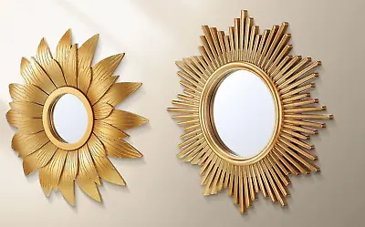 2 WALL Accent MIRRORS ORNATE GOLD Hollywood Regency Flower & Sun Sunburst 10  • $39.99