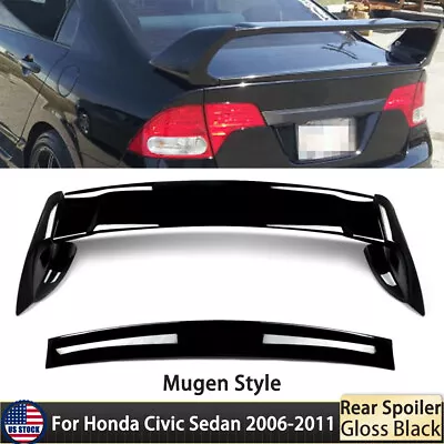 Rear Trunk Spoiler Wing MUGEN Style RR Gloss Black For Honda Civic Sedan 2006-11 • $60