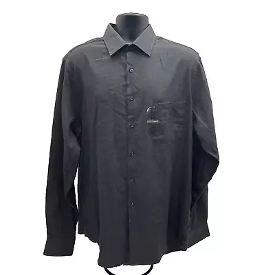 Van Heusen Shirt Large 36-37  16-16.5 Black Check Collared Regular Fit Button Up • $13.99