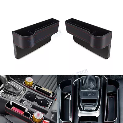 Left & Right Black Leather Console Side Pocket Organizer W/ Cup Holder For Car • $23.97