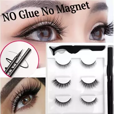 Waterproof No Magnetic No Glue Eyeliner With Eyelashes And Tweezer Long Lashes • £5.99