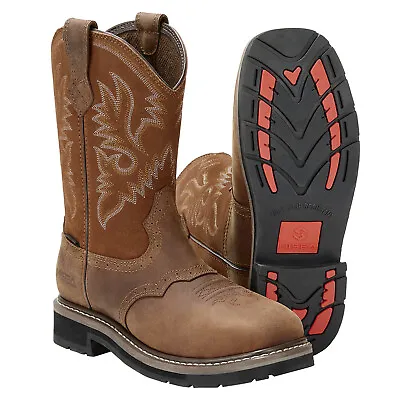 HISEA Men Steel Toe Work Boot Western Cowboy Waterproof Cushion FarmConstruction • $85.89