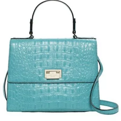 $498 Kate Spade Orchard Valley Doris Croc Embossed Leather Bag Satchel Turquoise • £144.62