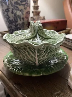 Green Cabbage Tureen With Underplate Portugal  Bordallo Pinheiro Dinnerware • $52