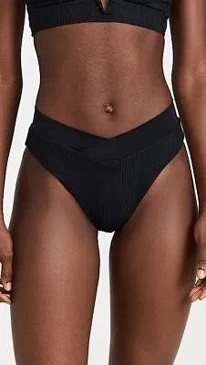 L* Space Black Pointelle Rib Court Bikini Bottom Women's Size Small NEW • $43