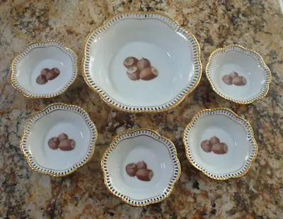 Schumann Bavaria Nut Bowl Set 6 Piece Reticulated Porcelain Hazelnuts 1918-29 • $34