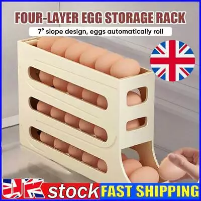 Automatic Scrolling Egg Rack Holder Storage Box Container Refrigerator 4-Tier • £1.96