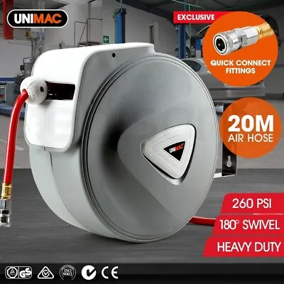 Unimac 20m Retractable Air Hose Reel Compressor Wall Mounted Auto Rewind • $118