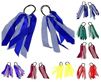 2 Gingham School Streamer Hair Ribbons Bobbles Hair Band Hair Accessories • £3.95