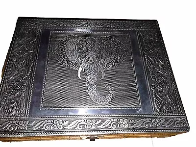 HandiCraft Metal Handcrafted Elephant Jewelry Box Made In India Mirrored Velvet • $17.99