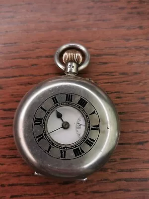 1913 London Sterling Silver Half Hunter Swiss Lever Pocket Watch Working • £99.99