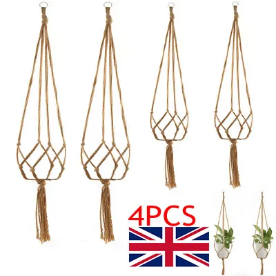 4Pcs Macrame Plant Hanger Garden Indoor Hanging Planter Basket Rope Pot Holder • £5.78