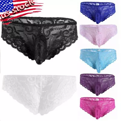 $6.89 • Buy US Sissy Pouch Panties Men Lace Bikini Briefs Thong Sheer Crossdress Underwear