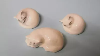 3 Vintage Miniature Ceramic Sleeping Cats Figurines • $2.50