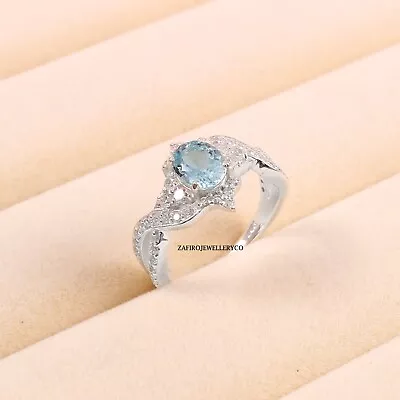 Blue Aquamarine Ring March Birthstone 925 Sterling Silver Promise Ring Gift Her • $94.80