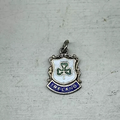 IRELAND Vintage Sterling Silver Enamel Country Travel Charm With Shamrock 1963 • $24.99
