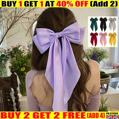 Large Bow Ribbon Barrettes·Womens Girls Satin Steel Hair Clips Hairpin Headwear • £1.89