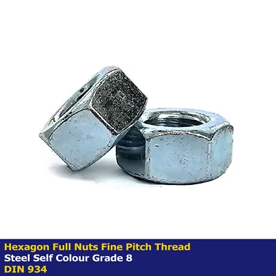 M8 M10 M12 M14 M16 M18 M20 M22 M24 M30 Hex Full Nuts Fine Pitch Thread Steel 8 • £1.49