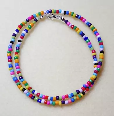 Multicoloured Rainbow Opaque Handmade Seed Bead Necklace 18  - N10 • £2.75