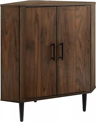 Saxon Mid-Century Modern 2-Door Corner Accent Cabinet 30 Inch Dark Walnut • $170
