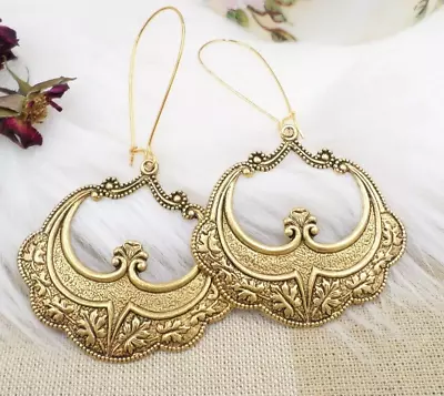 Large Gold Plated Moroccan Bohemain Statement Earrings Oversized Fashion Dangle • $21