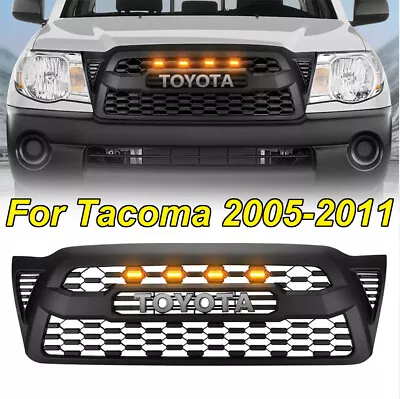 Front Grille For 2005-2010 11 Tacoma Bumper Hood Mesh Grill Matte Black W/4 LEDs • $89.95