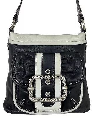 B Makowsky Black Leather Convertible Crossbody Shoulder Bag Buckle Wallet Attach • $33.99