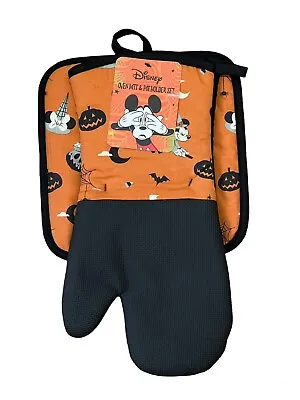 Disney Mickey Mouse Oven Mitt And Pot Holder Halloween Kitchen Decor Pumpkin Bat • $14.95