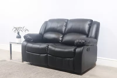 CLEARANCE - Dakota 2 Seater Recliner Sofa Black Classic Faux Leather - T12846 • £255