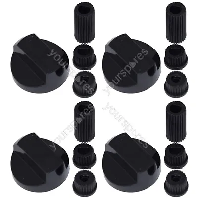 4 X Indesit Universal Cooker/Oven/Grill Control Knob And Adaptors Black • £6.79