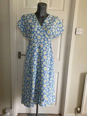 Ladies Size Xxl 14 16 Blue Daisy Floral Maxi Dress Beach Summer Holiday Wrap  • £14.80