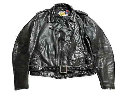 Schott Perfecto Jacket Men’s Leather USA Zipper Black Motorcycle Size 44 L Vtg • $302.39