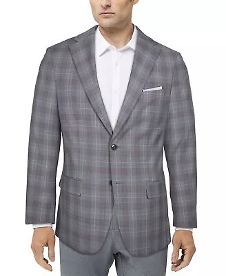 Tallia Men's Slim-Fit Plaid Suit Jacket 44L Grey / Rust Sport Coat • $17.32