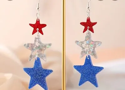 Sparkling Glittery Red White Blue  Independence Day Patriotic Star Earrings  • $4.99