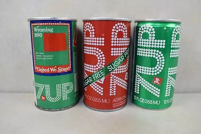 Vintage 7up 1976 Wyoming New Hampshire Sugar Free 12 Oz Empty Steel Soda Cans • $16.78