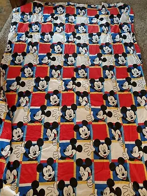 Vintage Disney Mickey Mouse Square Multicolor Twin Flat Flannel Bed Sheet Fabric • $17