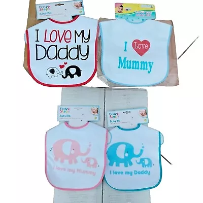 Baby Infants Kids Dribble Feeding Bib I Love Mummy Daddy Waterproof Back • £3.35