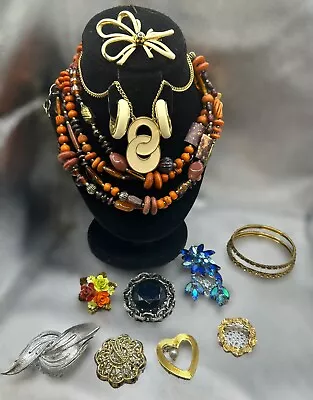 Vintage Now Costume Jewelry Lot Mix Necklace Rhinestone Brooch Pin Some Signed • $58