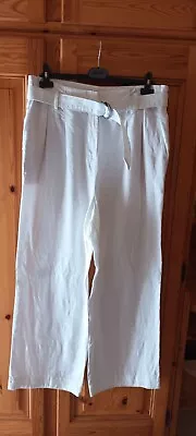 Ladies Trousers White Marks&Spencer Linen Size 16 Long Wide • £14