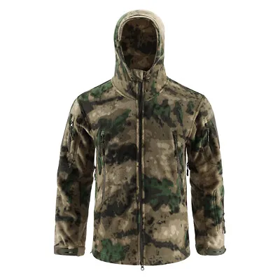 Airsoft Men Army Military Fleece Jacket Tactical Outdoor Casual Winter Hood Camo • £34.79