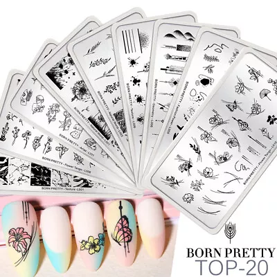 BORN PRETTY TOP-20 Stamping Plates Flower Leaves Art Stencil Nail Stamp Template • $2.99