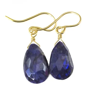 Labradorite Earrings Faceted Teardrops Dark Blue Simple Dainty 14k Gold Sterling • $39