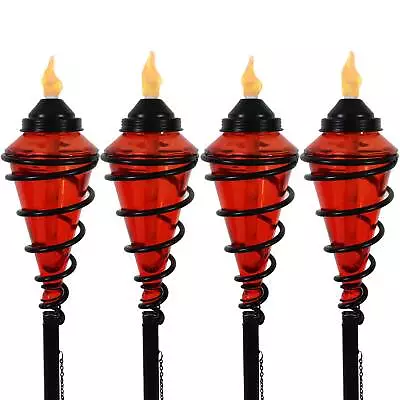 Swirled Metal/Glass 2-in-1 Outdoor Lawn Torch - Red - Set Of 4 By Sunnydaze • $119