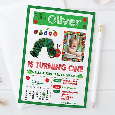 £7.99 • Buy 10 Personalised The Very Hungry Caterpillar Photo Birthday Party Invitations