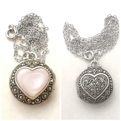 Reversible Locket Pendant Mother Of Pearl & Marcasite Sterling Silver Vintage • $52