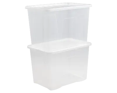 2 X 80 Litres CLEAR PLASTIC Large Storage Box With Lids Strong Nestable • £24.49