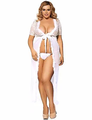 Suzanjas Night Gown White With String L - XXL Lingerie Sexy Nightwear Negligee • £21.31
