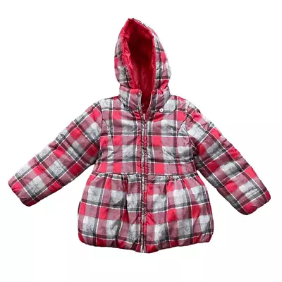 Mayoral Girls Puffer Coat 4 Red Plaid Reversible • $11.95